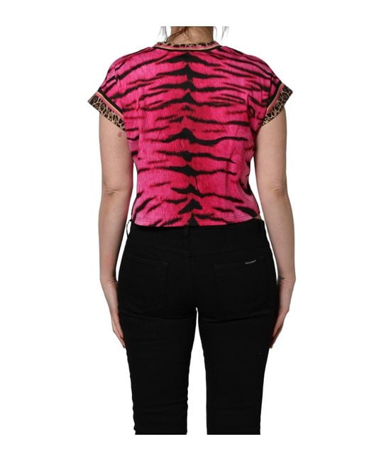 Dolce & Gabbana Black Pink Zebra Sleeveless Crew Neck Cropped T