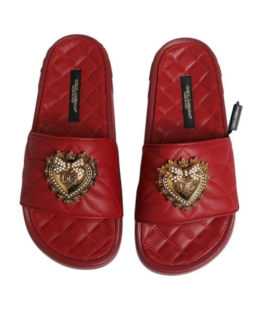 Dolce & Gabbana Red Quilted Slide Sandal