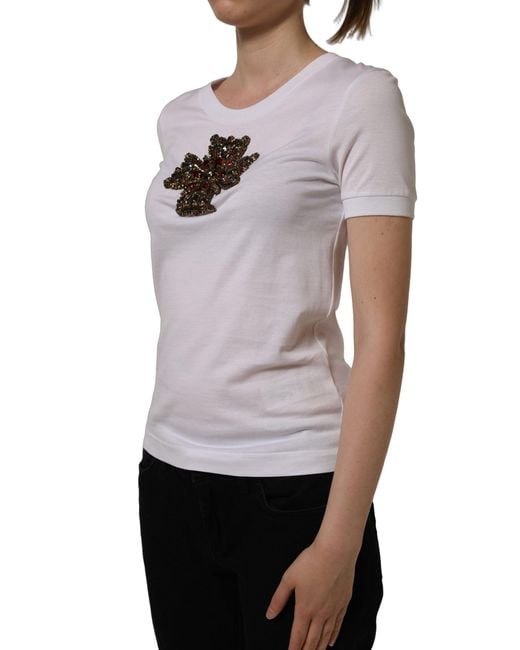 Dolce & Gabbana Multicolor White Crystal Embellished Cross Top T