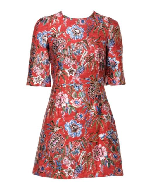Dolce & Gabbana Red Floral Jacquard A