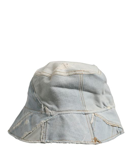 Dolce & Gabbana Gray Men Blue Patchwork Cotton Denim Bucket Cap Hat for men