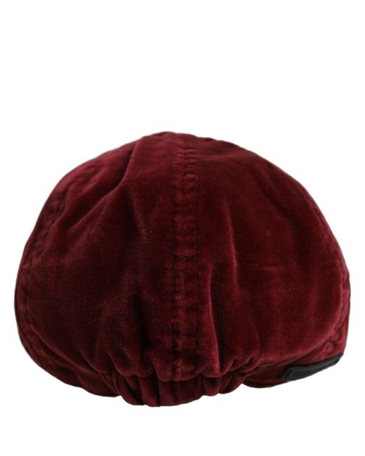 Dolce & Gabbana Purple Men Dark Red Cotton Newsboy Capello Cabbie Hat for men