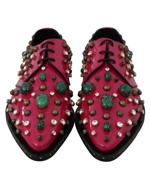 Dolce & Gabbana Black Leather Crystals Dress Broque Shoe Pink La7218