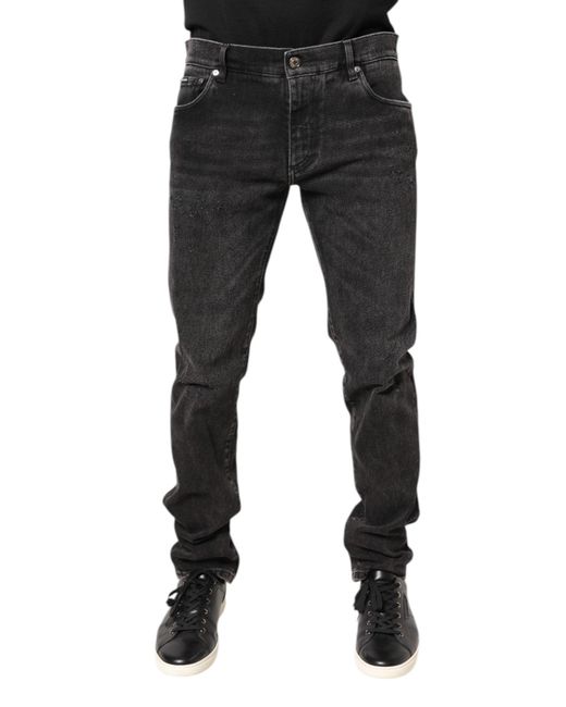 Dolce & Gabbana Black Gray Washed Cotton Skinny Denim Jeans for men