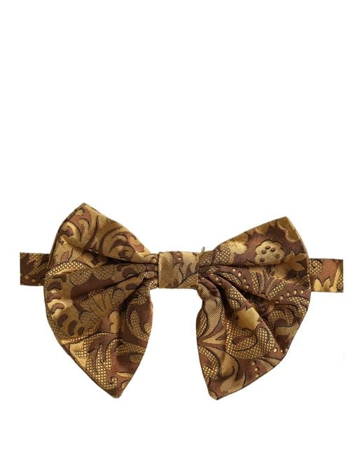 Dolce & Gabbana Men Brown Floral Silk Adjustable Neck Papillon Bow Tie for men