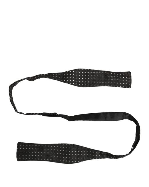 Dolce & Gabbana Black White Polka Dot Adjustable Neck Papillon Bow Tie for men