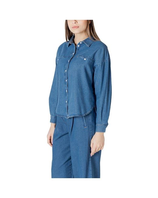 Ichi Blue Cotton Blouse