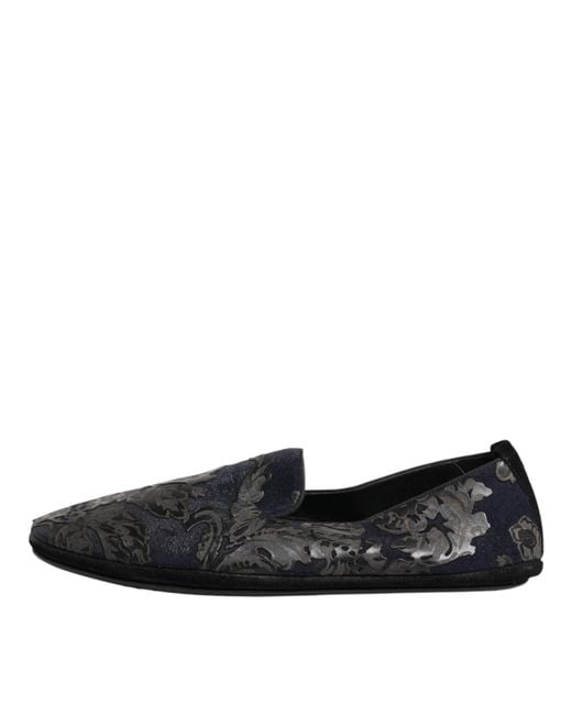 Dolce & Gabbana Black Jacquard Leather Slip On Loafers Shoes for men