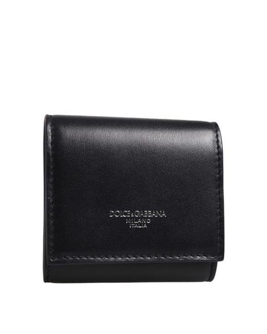 Dolce & Gabbana Black Calfskin Leather Logo Print Bifold Coinpurse Wallet