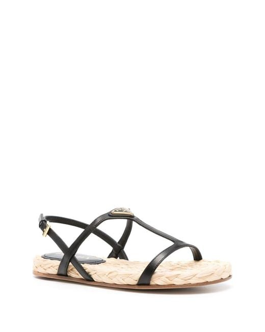 Prada Natural Logo Leather Sandal