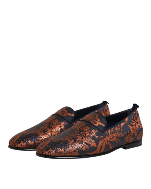 Dolce & Gabbana Brown Black Jacquard Polyester Slip On Loafers Shoes for men