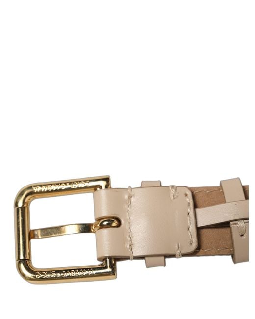 Dolce & Gabbana Brown Beige Calfskin Leather Gold Buckle Belt Strap Bracelet
