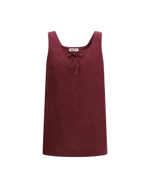 Miu Miu Red Bordeaux Linen Casual Dress