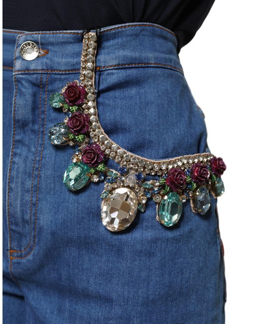 Dolce & Gabbana Blue Cotton Embellished Bermudadenim Shorts