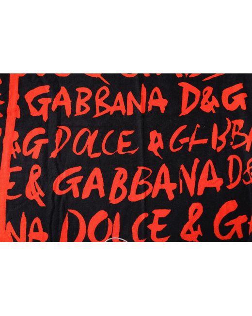 Dolce & Gabbana Red Logo Print Cotton Beach Towel