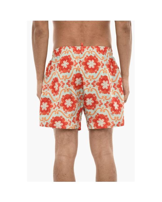 DSquared² Red Floral Print Swim Shorts for men