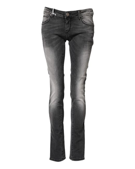 Acht Dark Gray Cotton Slim Fit Denim Low Waist Denim Jeans for men
