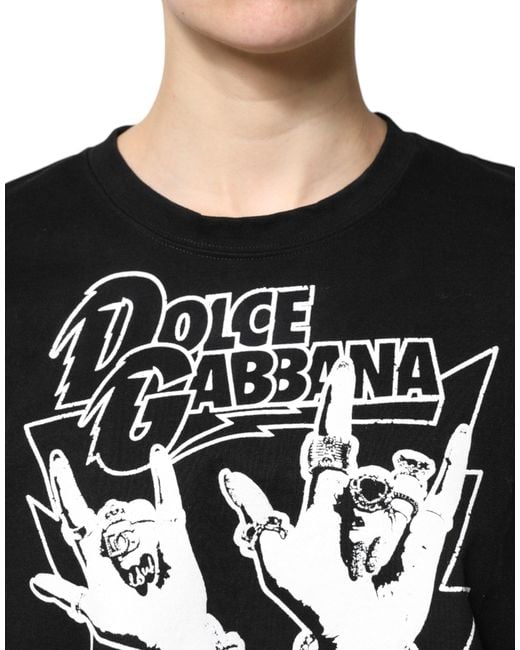Dolce & Gabbana Black Cotton Printed Short Sleeves T for men