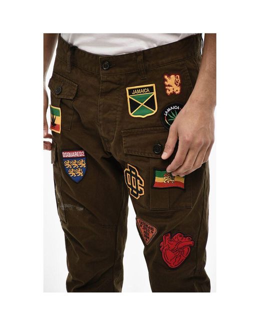 DSquared² Black Vintage Effect Cargo Pants With Patches Embroidery for men