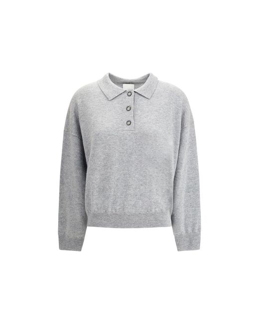 Allude Gray Wool Polo Sweater