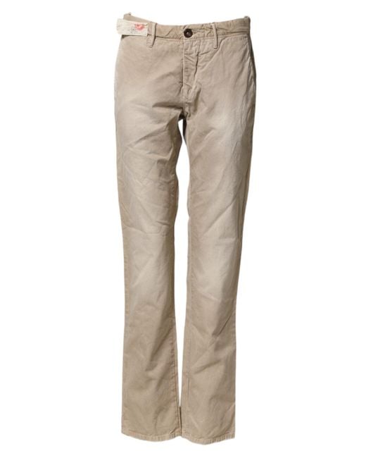 Incotex Natural Beige Mid Waist Straight Casual Chino Trouser Pants