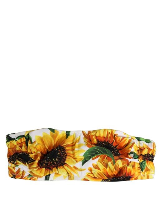 Dolce & Gabbana Yellow White Sunflower Print Bandeau Beachwear Bikini Top