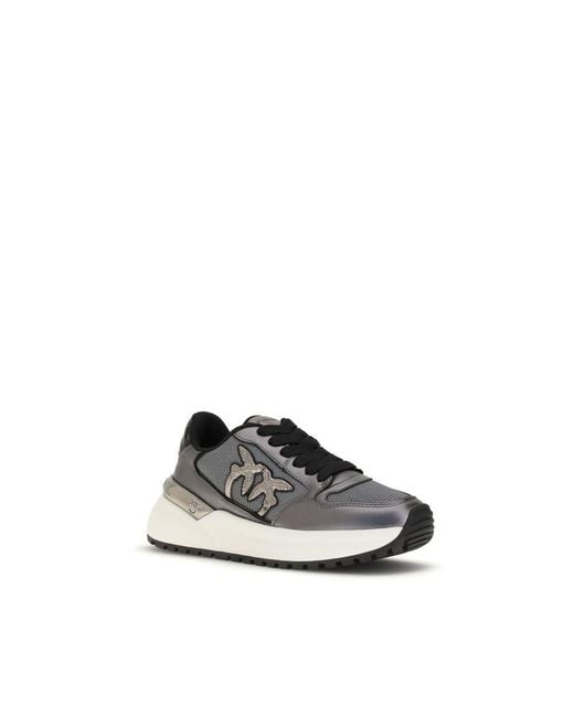 Pinko Gray Calf Leather Bos Taurus Athletic Sneakers