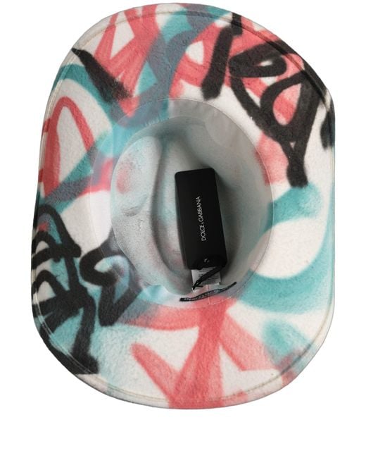 Dolce & Gabbana Gray Men White Graffiti Wide Brim Fedora Capello Hat for men