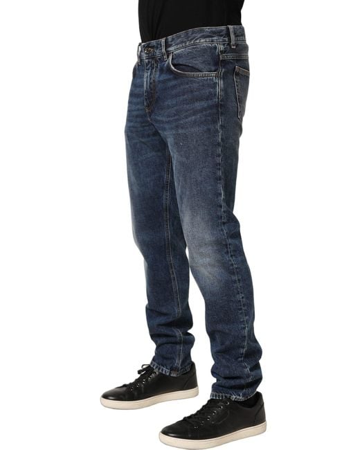 Dolce & Gabbana Dark Blue Washed Mid Waist Straight Men Denim Jeans for men