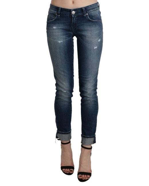 Acht Cotton Blue Washed Low Waist Skinny Cropped Jeans