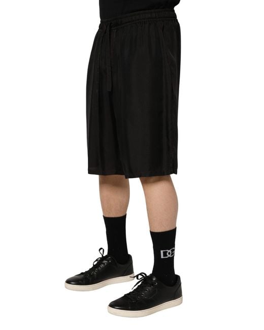 Dolce & Gabbana Black Silk Drawstring Men Bermuda Shorts for men