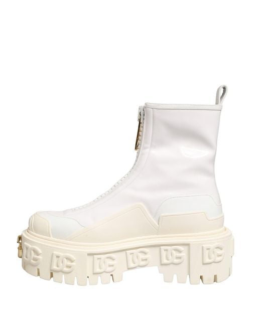 Dolce & Gabbana Natural White Leather Rubber Logo Ankle Boots Shoes