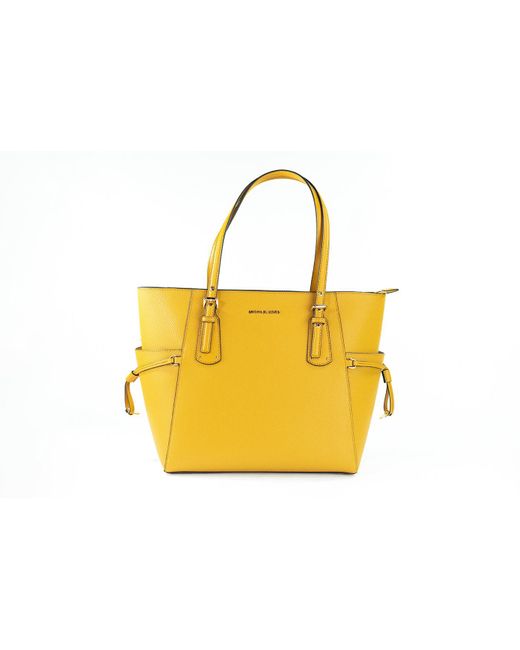 Michael Kors Yellow Voyager Large Marigold Pebbled Leather East West Tote Bag Purse