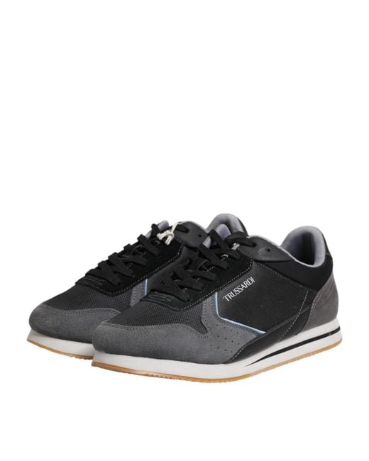 Trussardi Black Gray Lace Up Low Top Casual Sneakers Shoes for men
