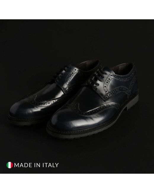 DUCA DI MORRONE Blue Men Abrasivato Leather Lace Up Shoes for men