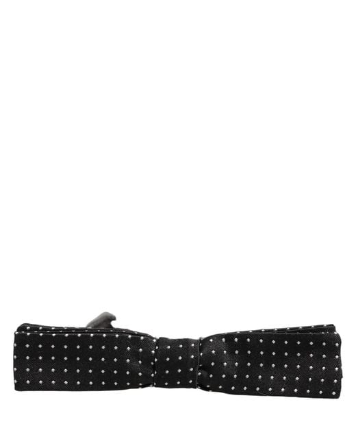 Dolce & Gabbana Black White Polka Dot Adjustable Neck Papillon Bow Tie for men