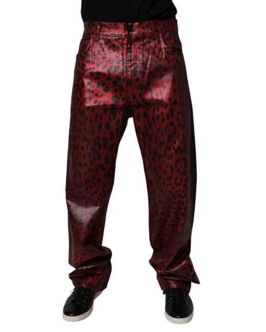 Dolce & Gabbana Red Leopard Cotton Straight Men Denim Jeans for men