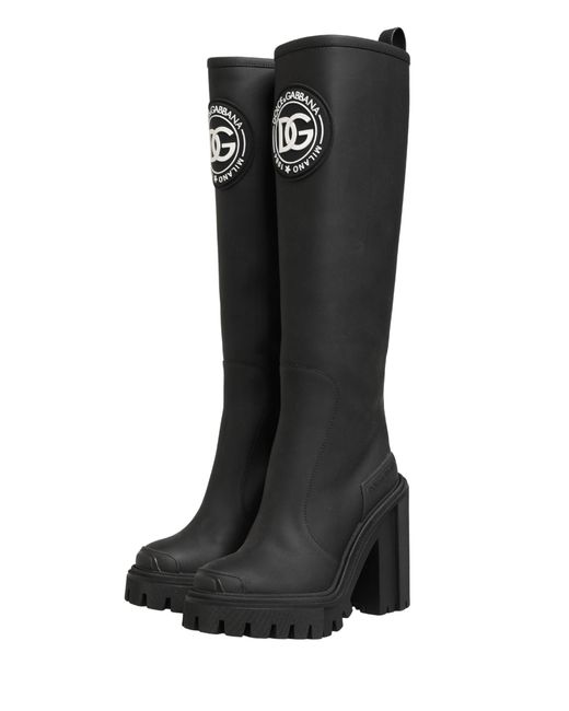 Dolce & Gabbana Black Rubberised Leather High Boots Shoes