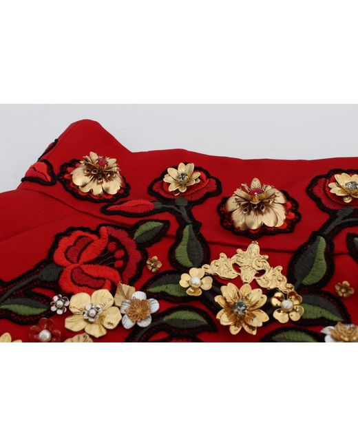 Dolce & Gabbana Red Silk Crystal Roses Shorts