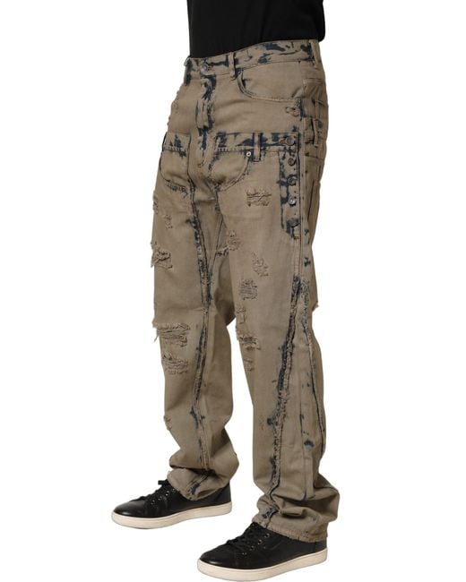 Dolce & Gabbana Multicolor Beige Bleached Deconstructed Men Denim Jeans for men