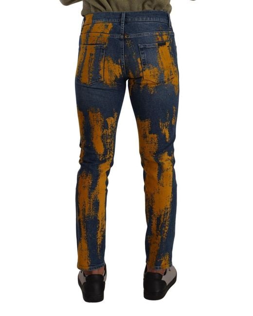 Dolce & Gabbana Blue Paint Splatter Jeans Slim Fit for men