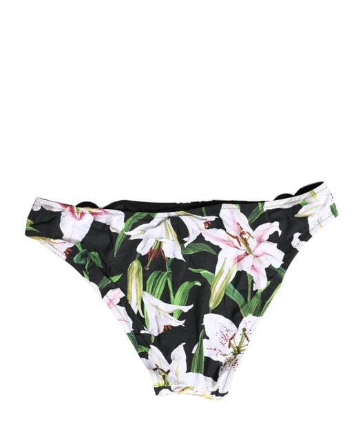 Dolce & Gabbana Pink Black Lily Print Nylon Bottom Beachwear Swimwear