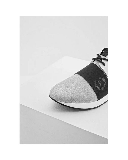 Pollini White Blue Polyamide Athletic Sneakers