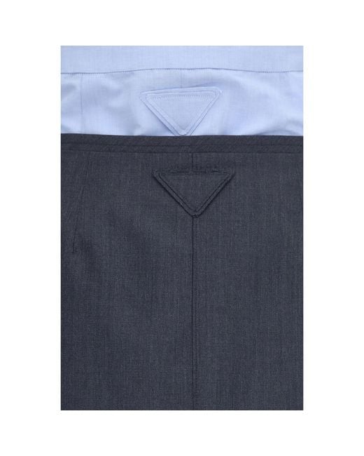 Prada Blue Gray Cotton Midi Skirt