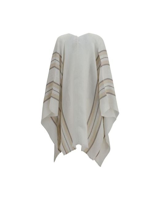 Brunello Cucinelli Gray Beige Linen Poncho