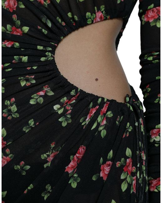 Dolce & Gabbana Black Floral Cut Out Sheath Long Maxi Dress
