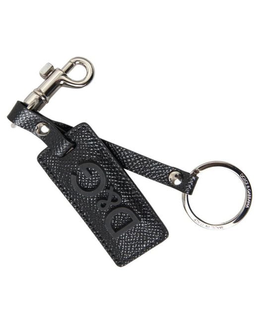 Dolce & Gabbana Black Dg Logo Leather Metal Keychain for men