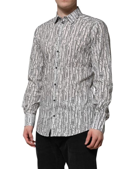 Dolce & Gabbana Gray Floral Print Casual Long Sleeves Shirt for men