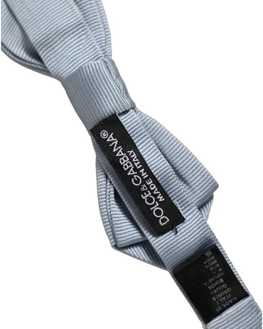 Dolce & Gabbana Black Men Light Blue Silk Adjustable Neck Papillon Bow Tie for men