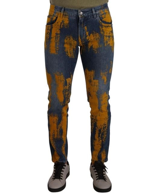 Dolce & Gabbana Blue Paint Splatter Jeans Slim Fit for men